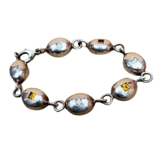 Robin Rotenier Solid Sterling Silver Link Bracelet w/Citrine and Sapphires - Picture 1 of 6